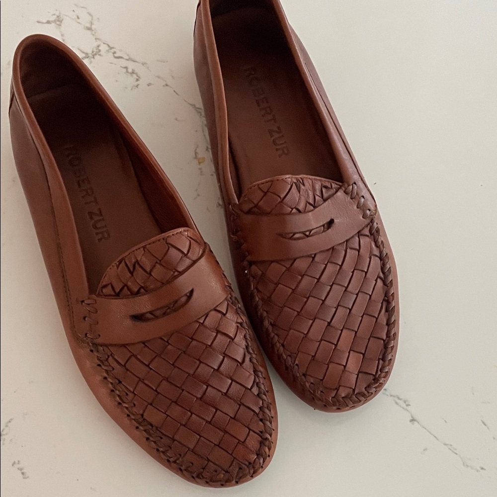 Robert Zur womens Woven Leather Loafers in Rich Brown